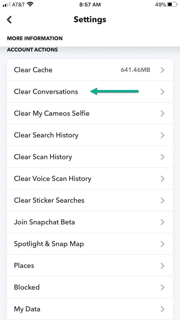 Clear Conversations Settings Snapchat