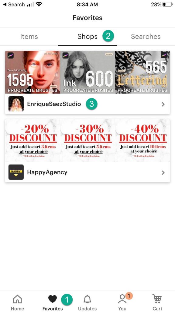 Etsy App Favorite Shops