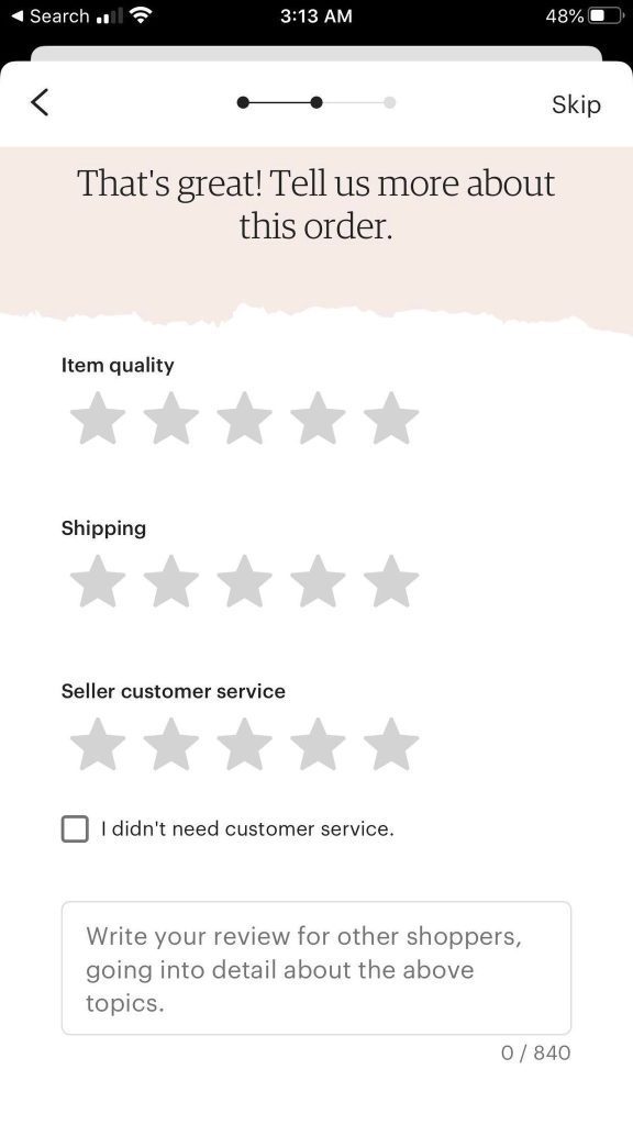 Leaving A Review On Etsy Mobile App