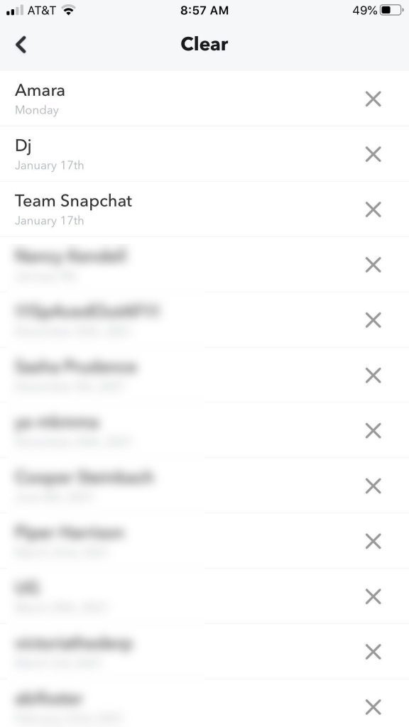 Snapchat Recents List