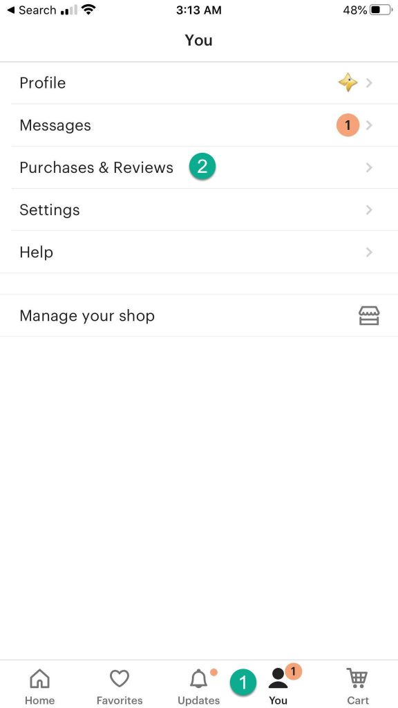 You Tab On Etsy Mobile App