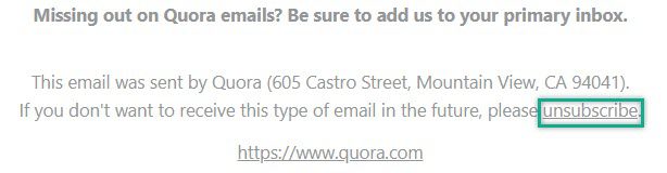 Quora Unsubscribe Link In Gmail