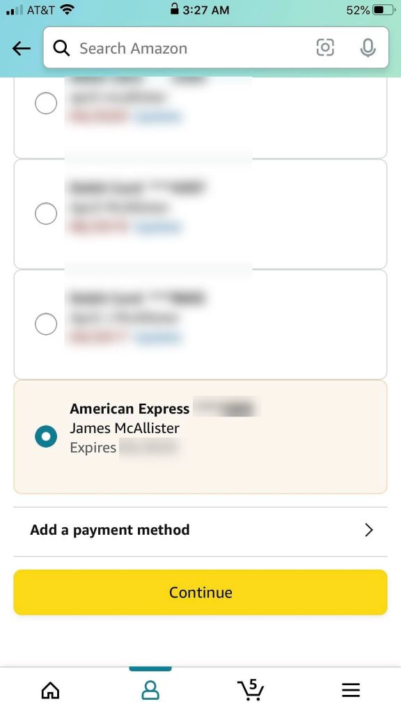 Amazon Saved Credit Cards
