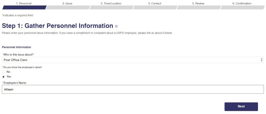Contacting USPS - Additional Information On Online Form