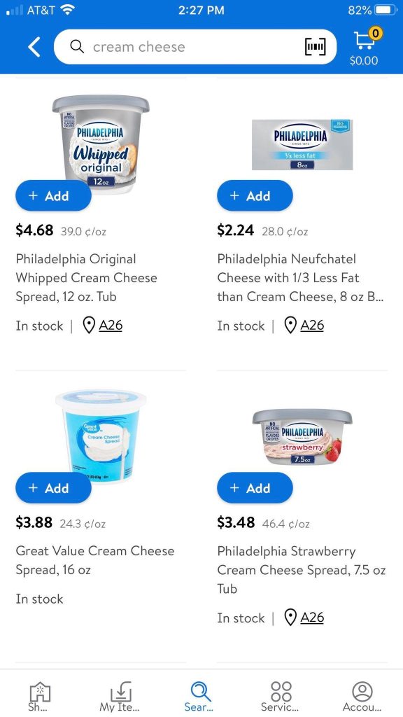 Cream Cheese On Walmart App