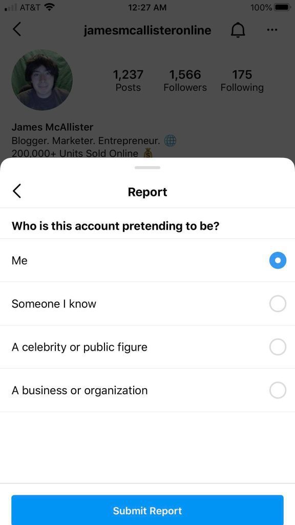 Report Account As Fake Instagram
