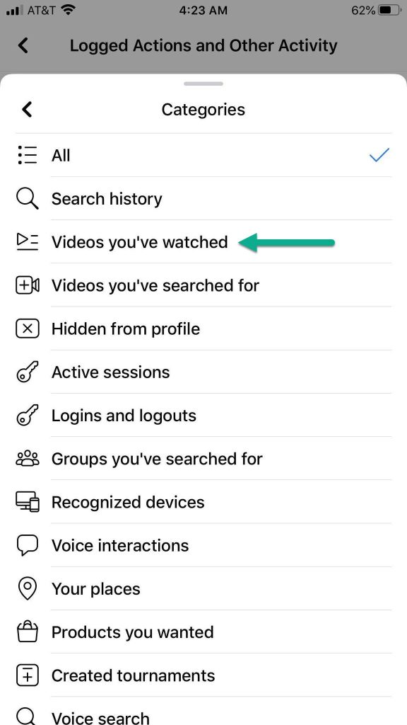 Videos You've Watched Button - Facebook Mobile App