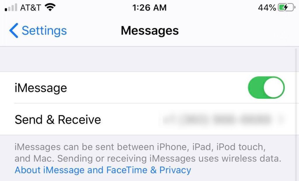 iMessage Enabled iPhone Settings