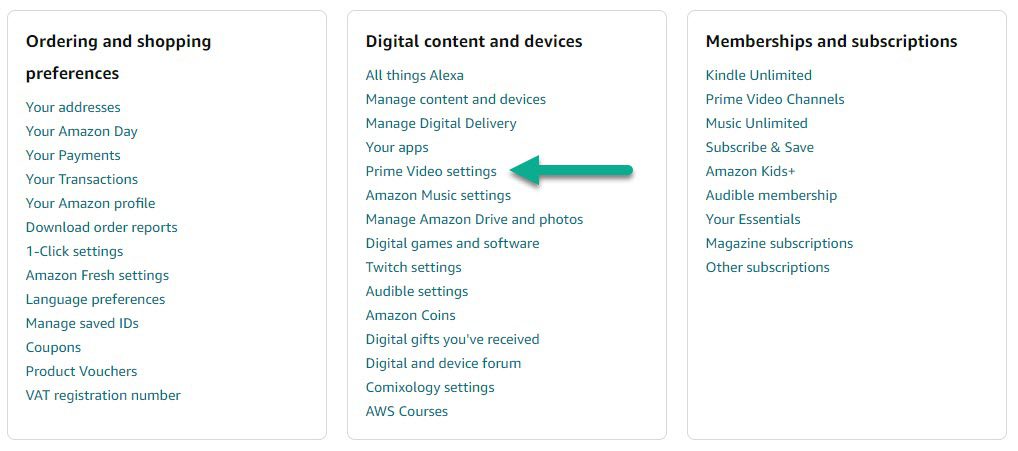 Prime Video Settings Button On Amazon