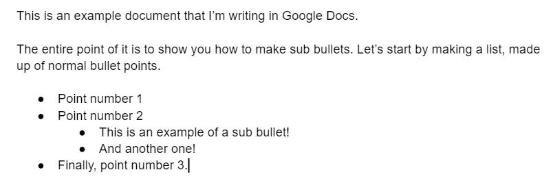 Sub Bullet Example Google Docs