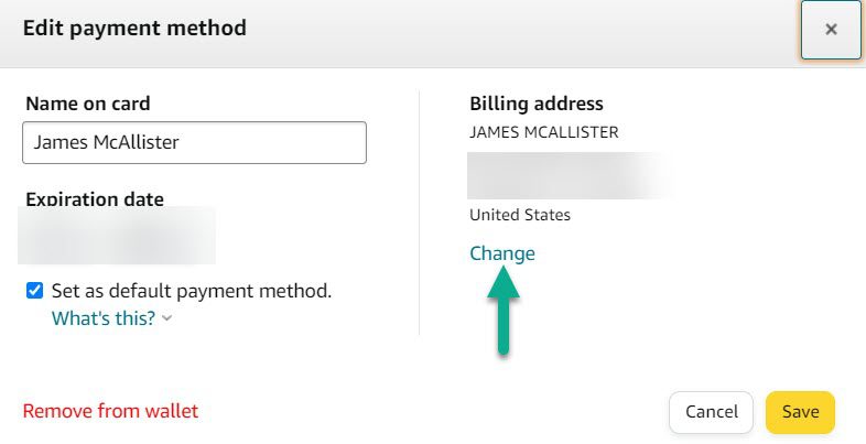 Change Billing Address Button Amazon