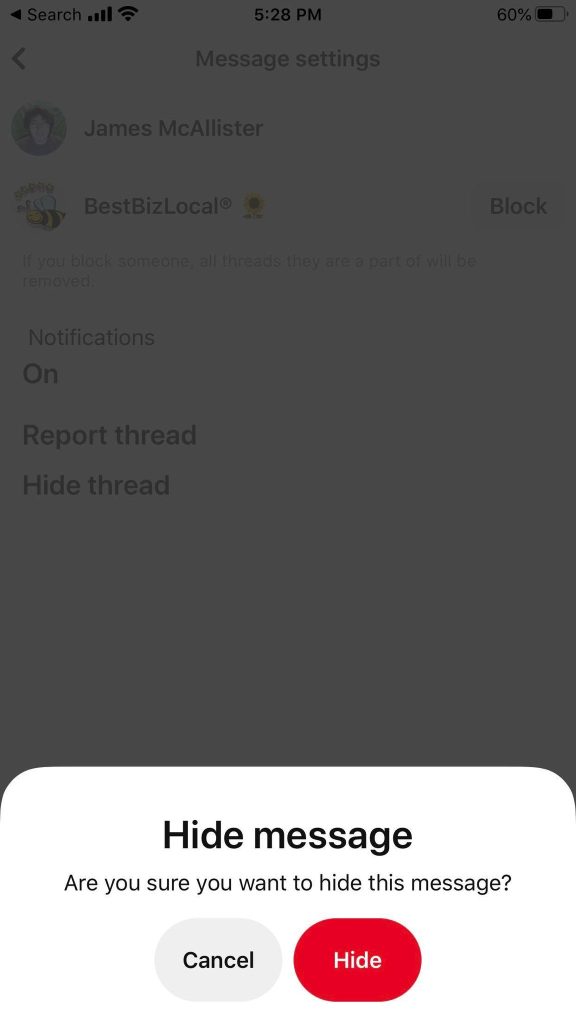 Delete Message On Pinterest Mobile App