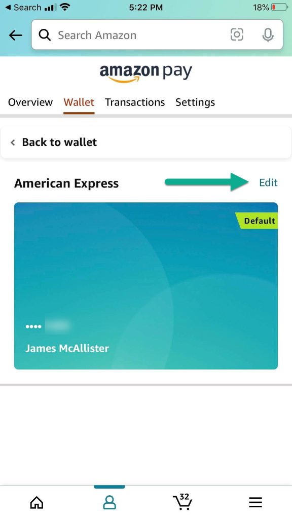 Edit Button On Credit Card, Amazon Mobile App