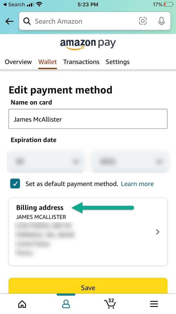Edit Payment Method, Amazon Mobile App
