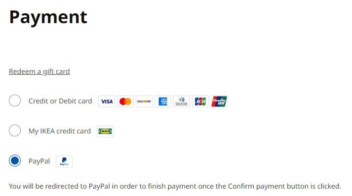 PayPal Payment, Ikea's Website