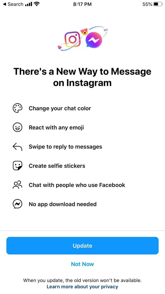 Update Messaging, Instagram
