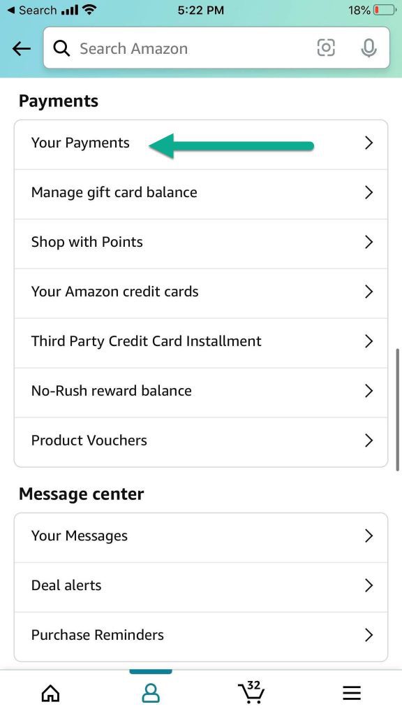 Your Payments Button, Amazon Mobile App