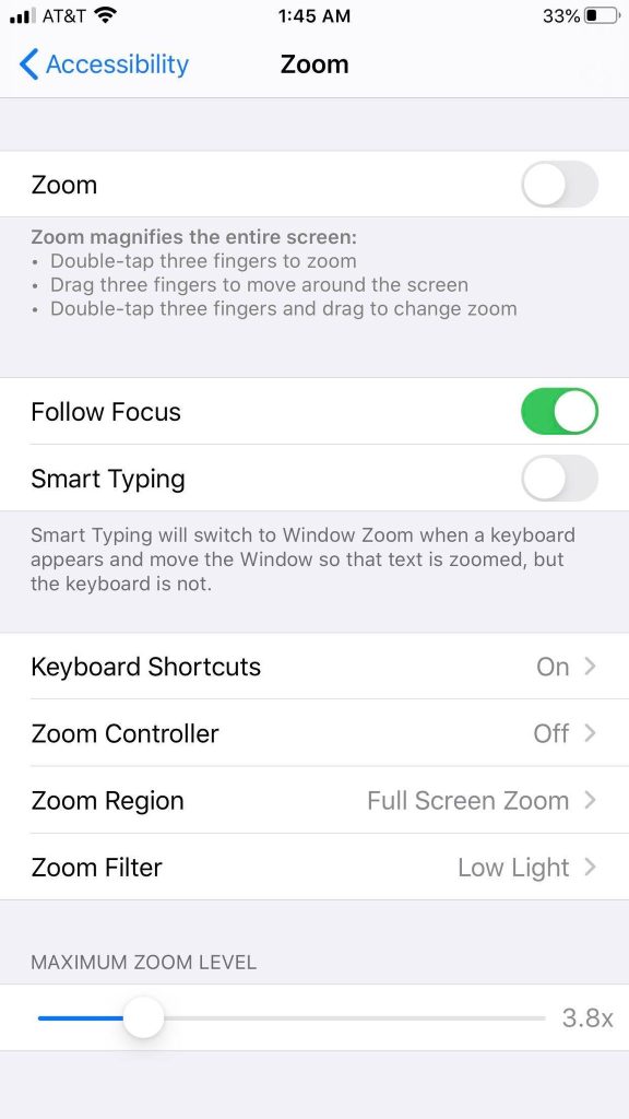 Zoom Accessibility Feature, iPhone
