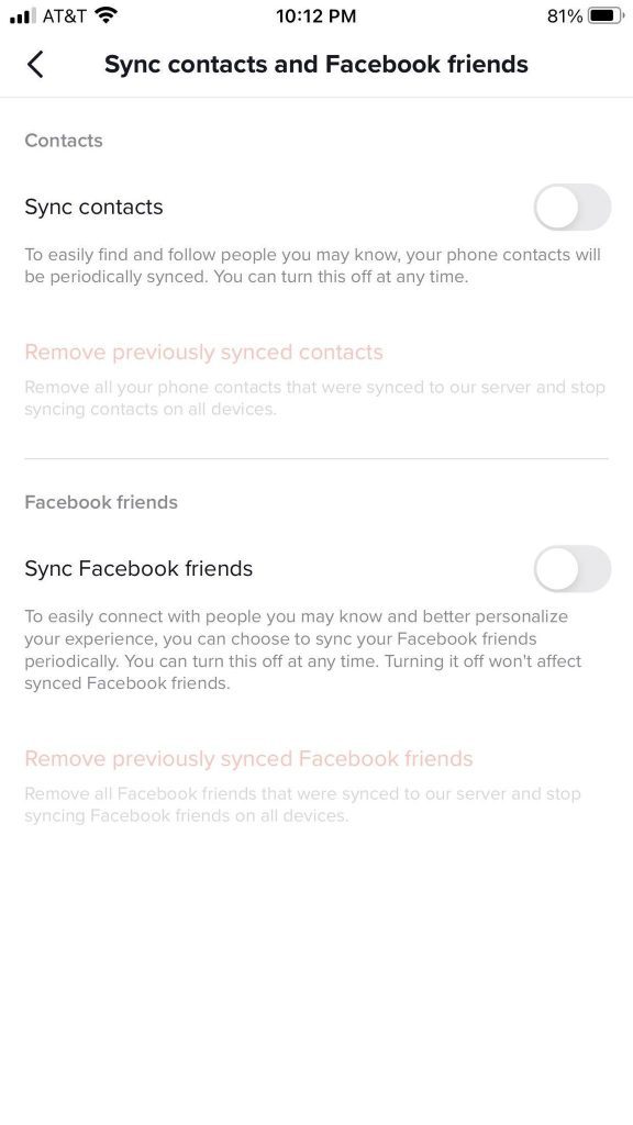 Sync Contacts And Facebook Friends TikTok