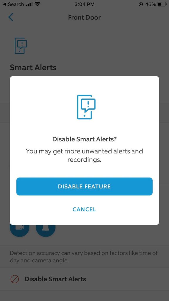 Disable Smart Alerts Ring Camera