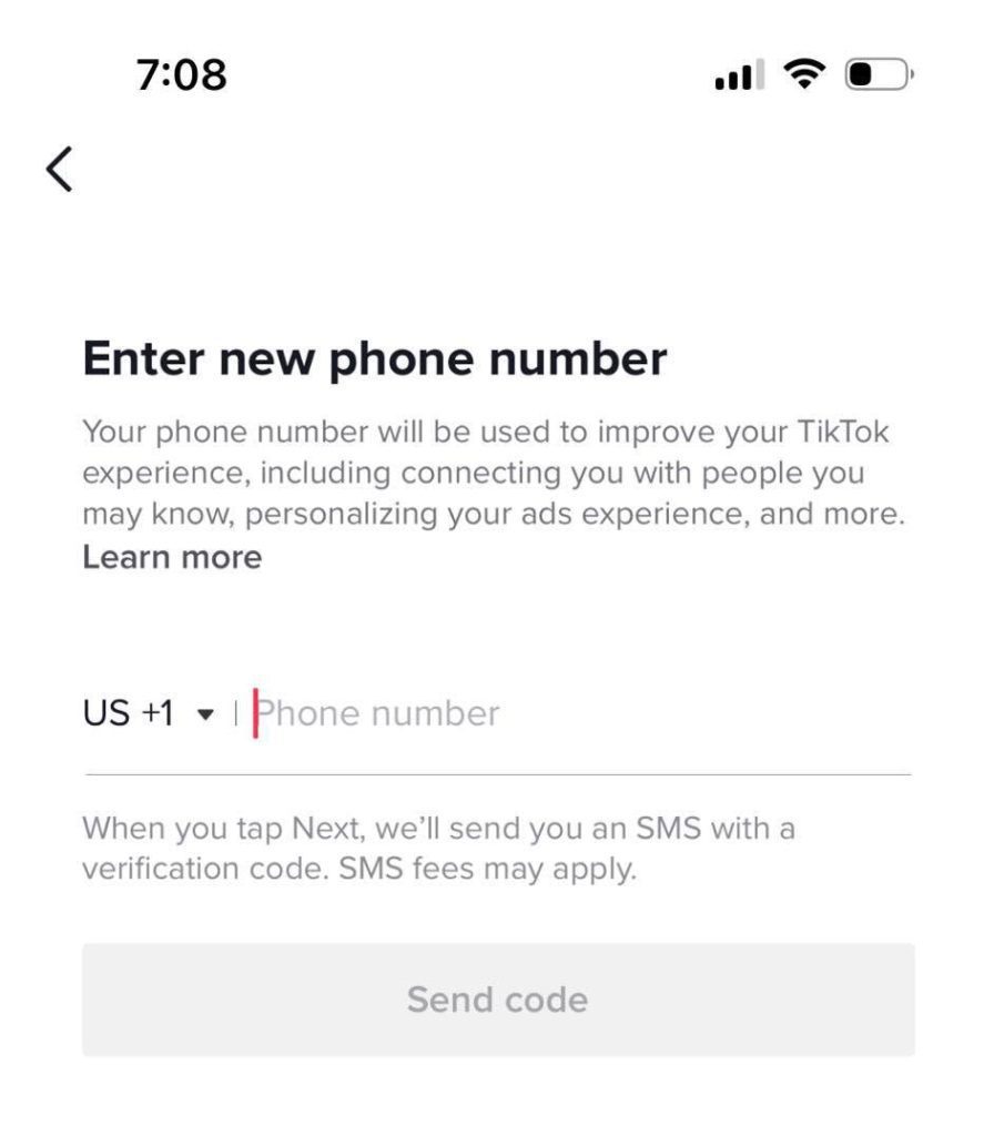 Enter New Phone Number TikTok