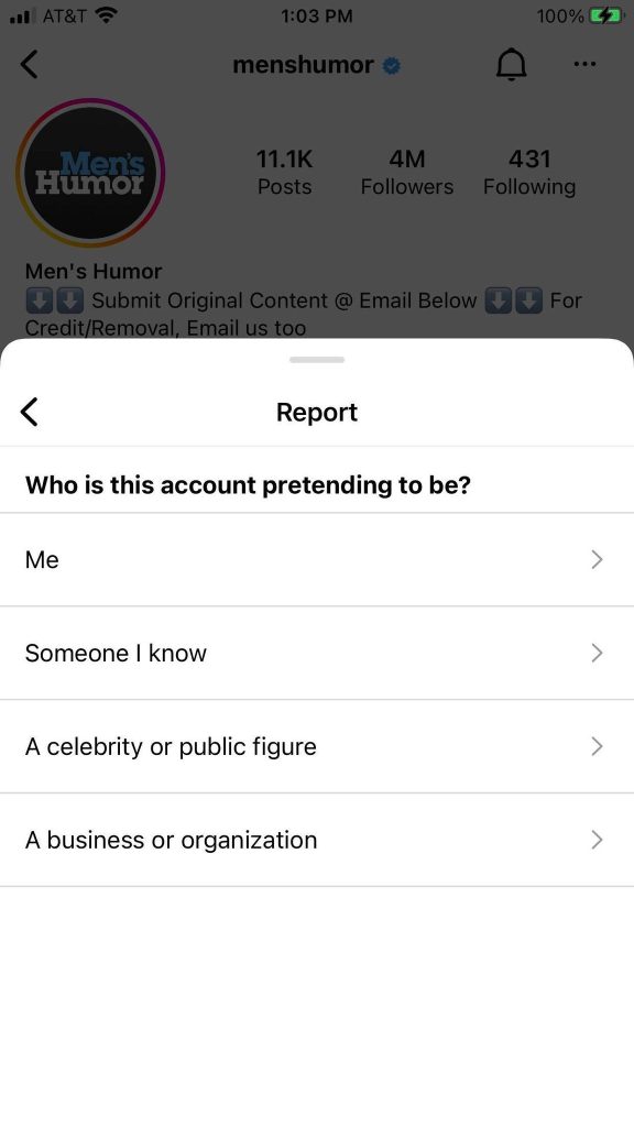 Reporting Impersonation On Instagram