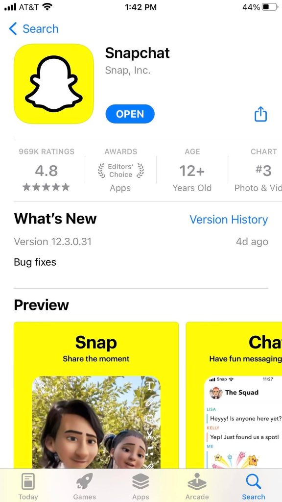 Snapchat On App Store