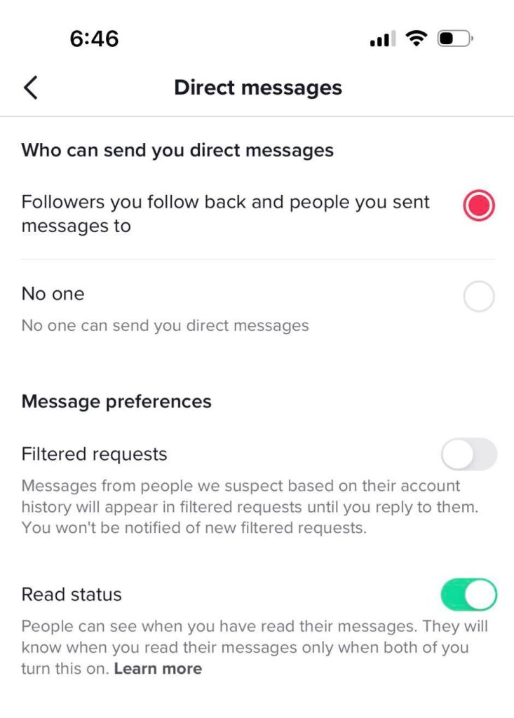 TikTok Direct Messages Privacy Settings