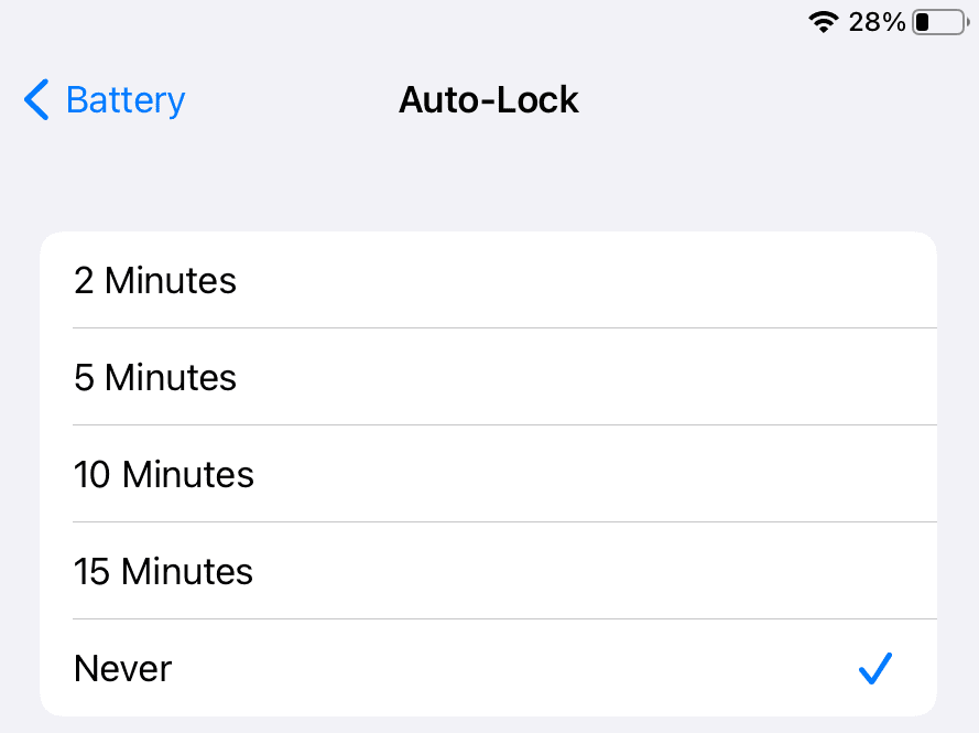 Auto-Lock, iPad