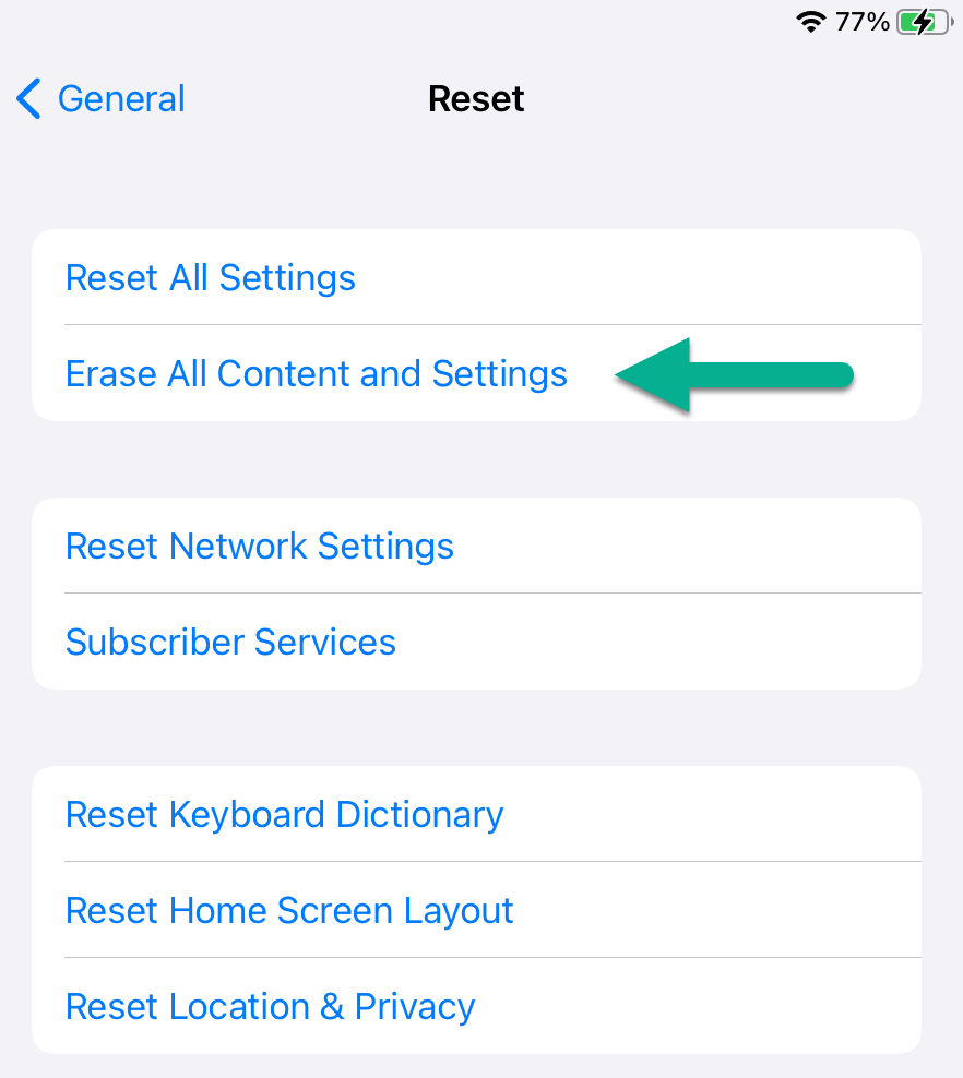 Erase All Content And Settings, iPad