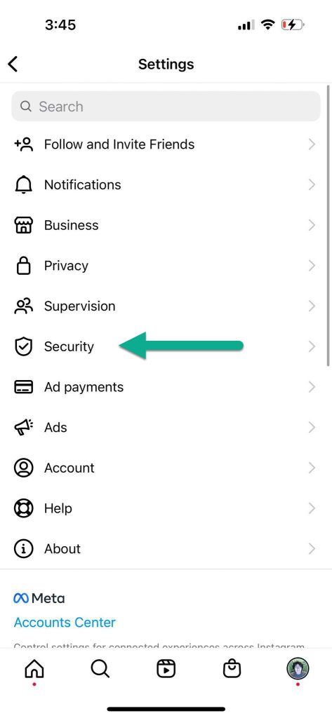 Security Button, Instagram Settings Mobile App