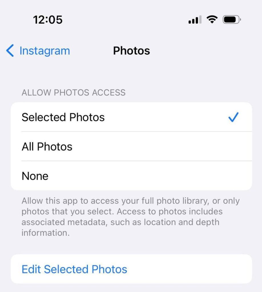 Allow Photos Access, iPhone Settings