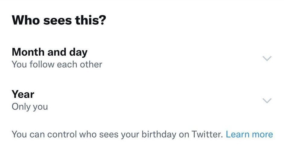 Birthday Privacy Settings, Twitter