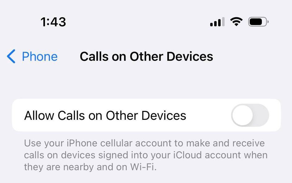 Calls On Other Devices Setting