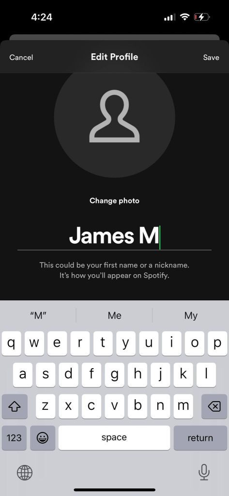 Change Display Name, Spotify Mobile App