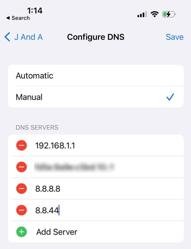 Configure DNS, iPhone