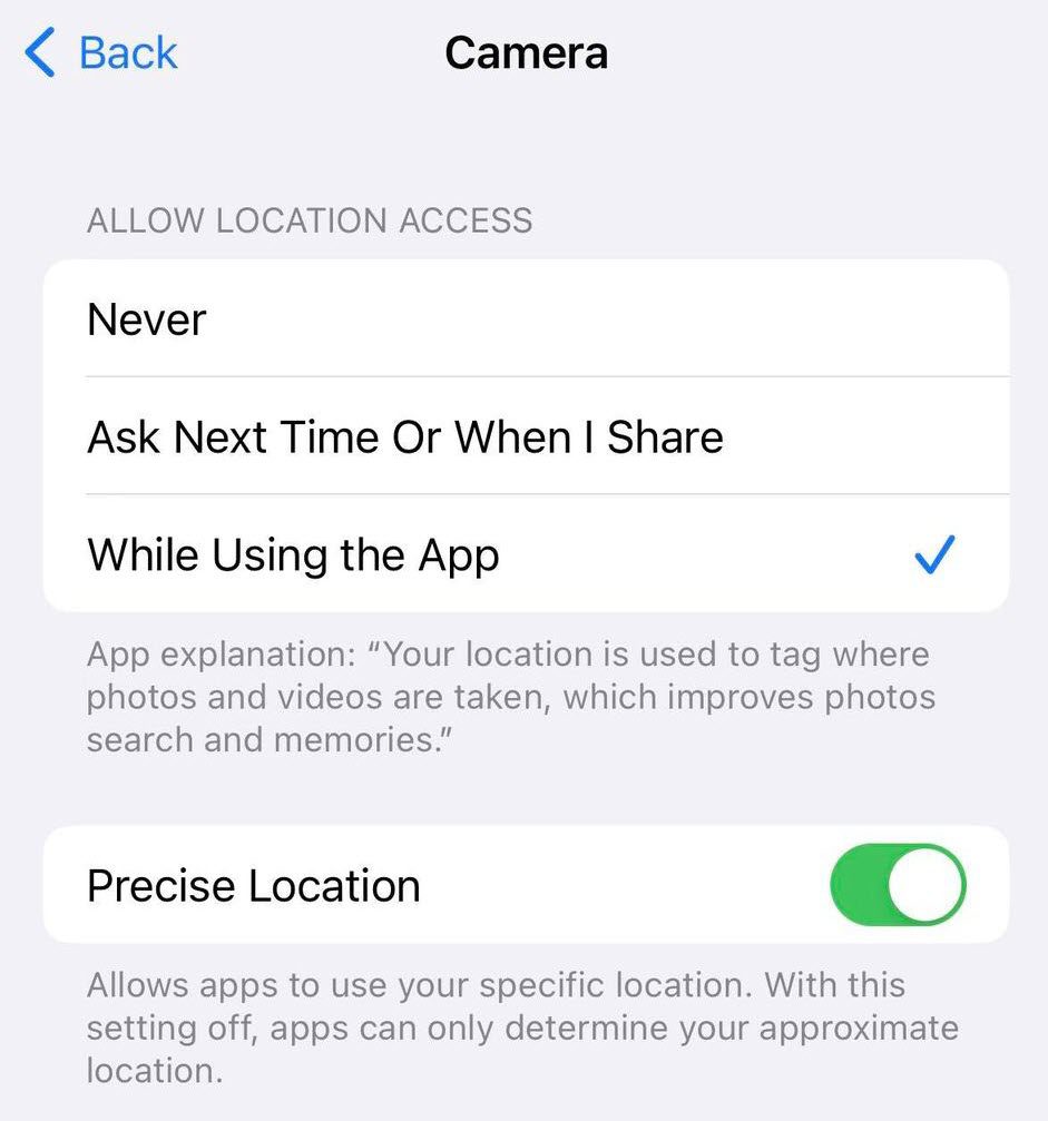 Disable Geotagging, iPhone