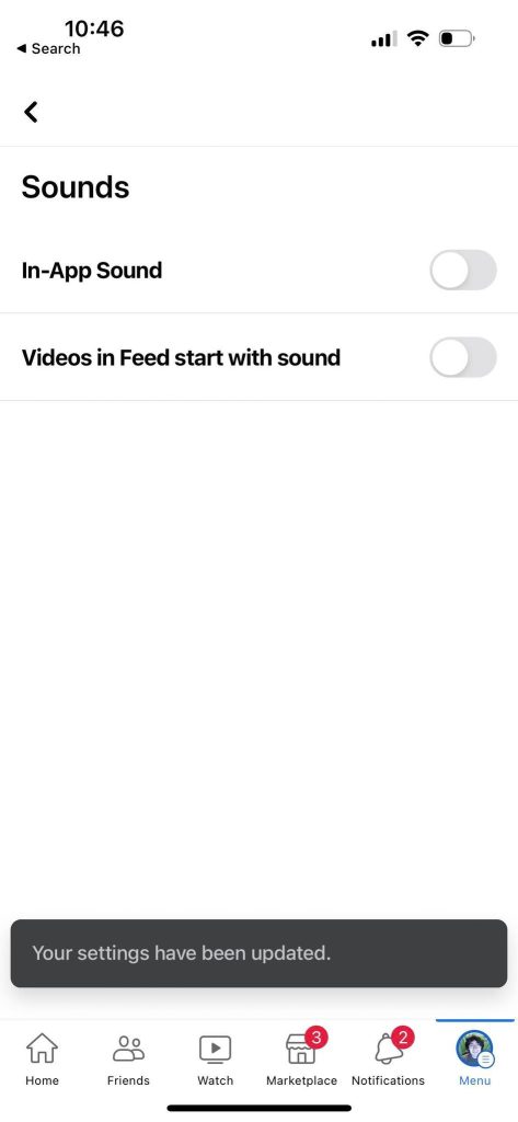 Disable In-App Sound On Facebook Mobile App