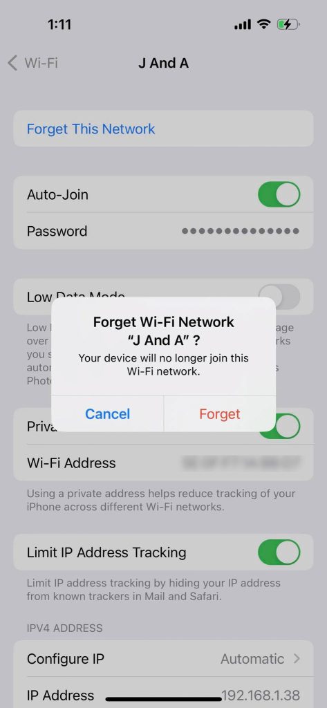 Forget Wi-Fi Network, iPhone