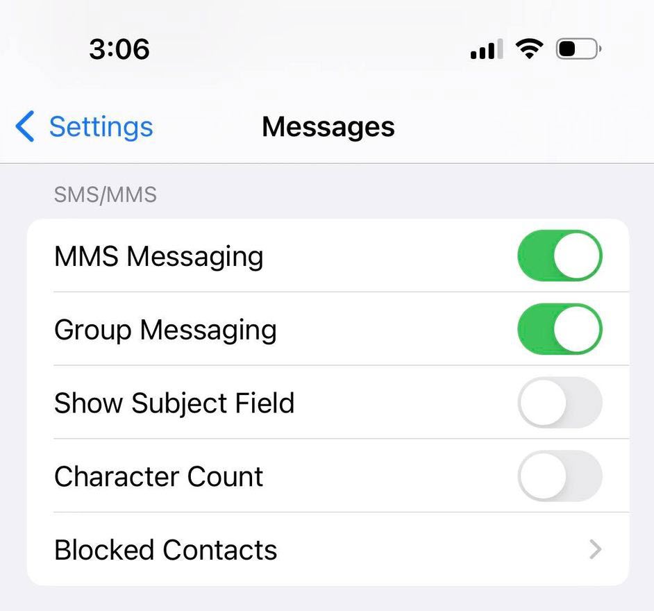 MMS Messaging Toggle, iPhone