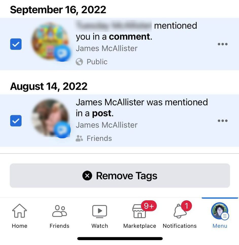 Remove Tags, Facebook Mobile App