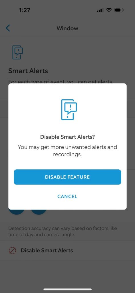 Disable Smart Alerts, Ring App