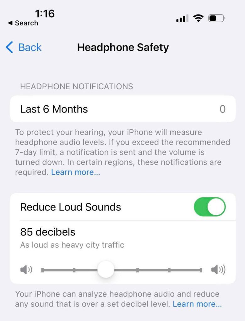 Reduce Loud Sounds, iPhone Setting
