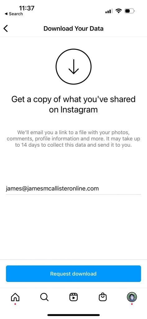 Request Data Download, Instagram