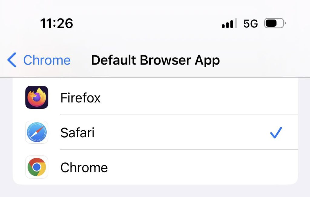 Change Default Browser, iPhone