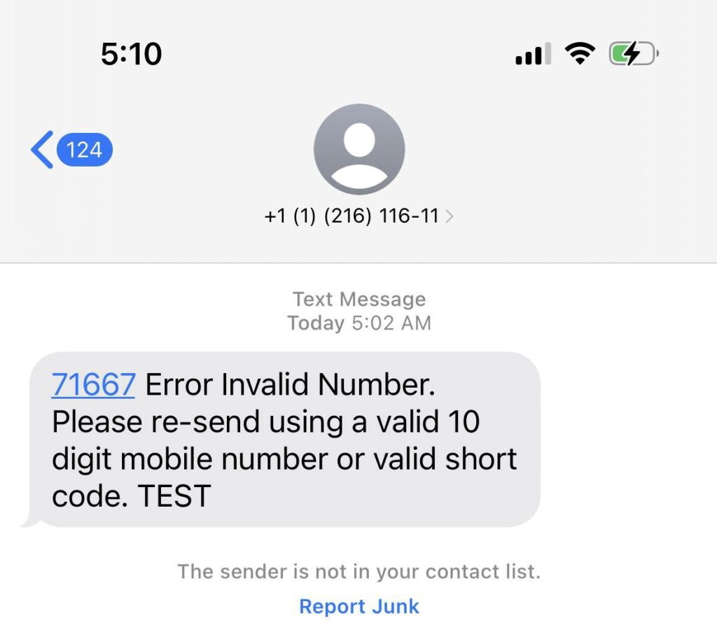 Invalid Number Or Short Code, AT&T