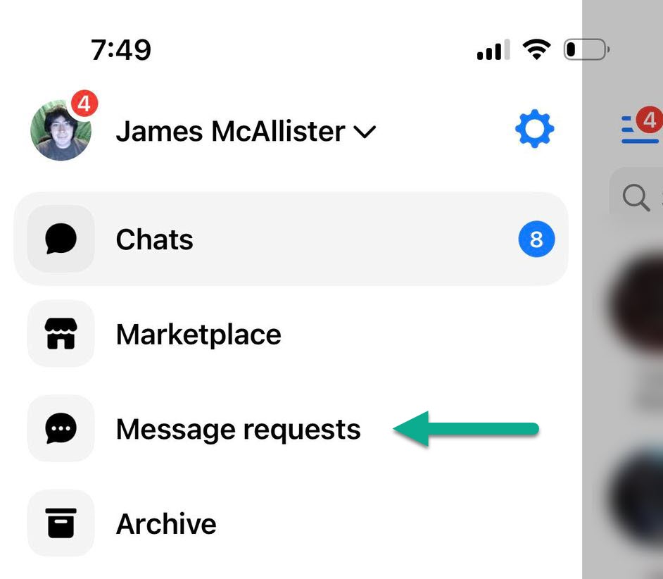 Message Requests Button, Facebook Messenger Mobile App