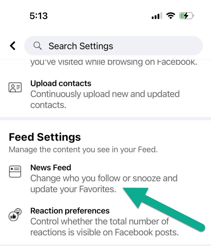 News Feed Settings Button, Facebook Mobile App Settings