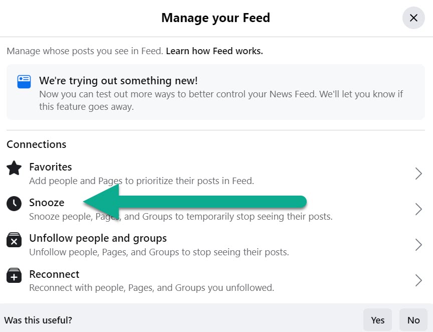 Snooze Button, Manage Your Feed Facebook Settings