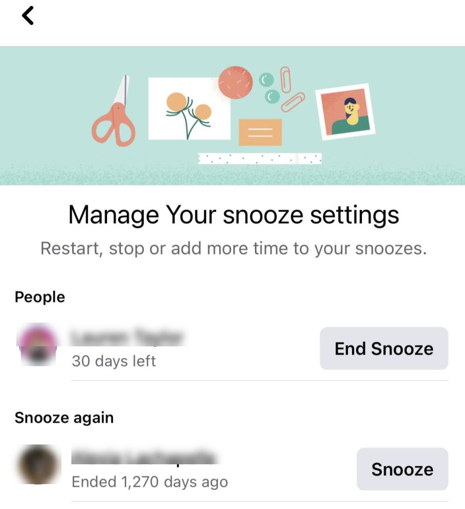 Unsnooze List, Facebook Mobile App